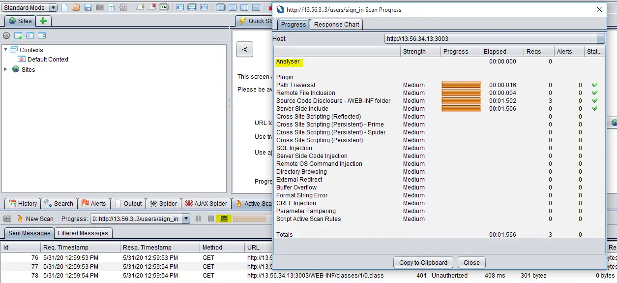 Scan progress details button