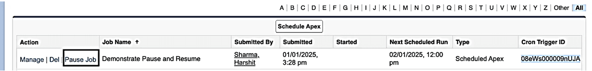 Apex Class PauseResumeScheduledDemo